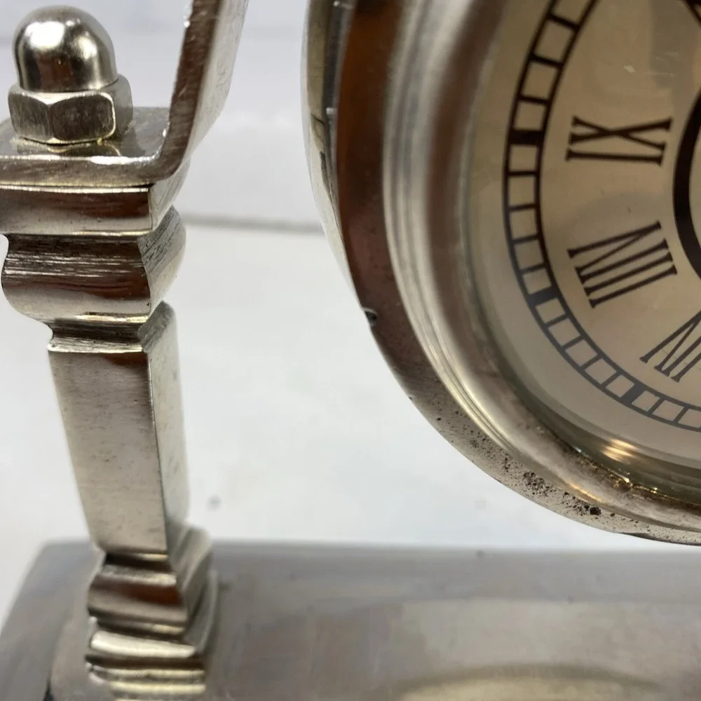 Table Clock Swing Mid Century Home Accent - Desk Display ~ Silver  ~ Clock Works